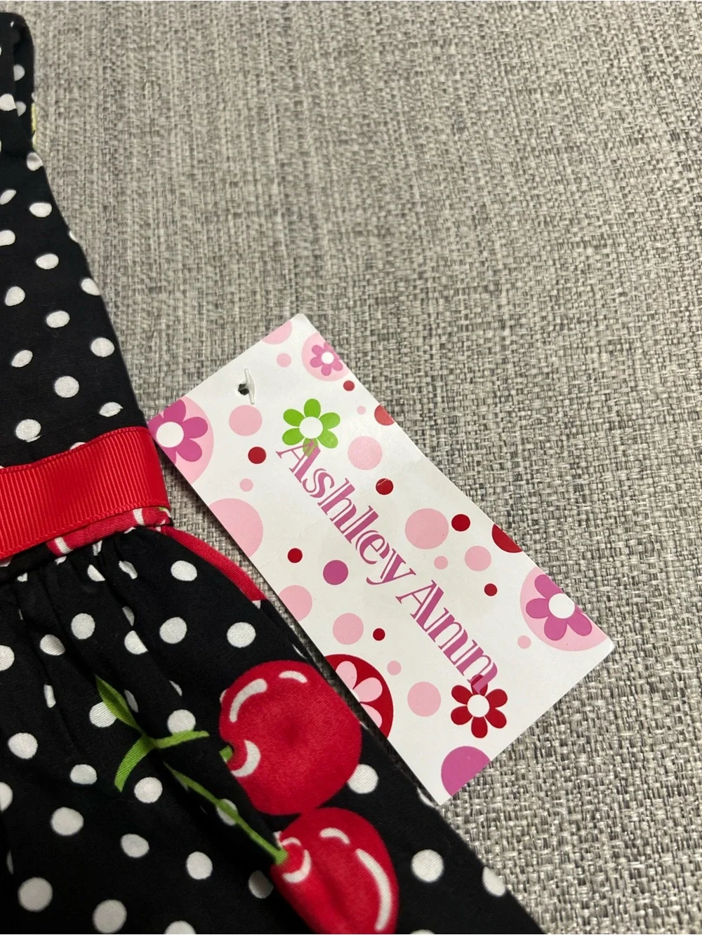 Ashley Ann Black Polka Dot Dress Red Cherry Print and Yellow Flower. SZ 2T NWT
